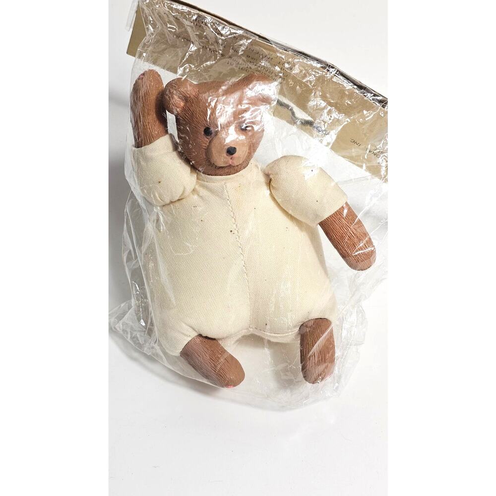 Teddy Bear Craft Doll Muslin and Ceramic Vintage 80s